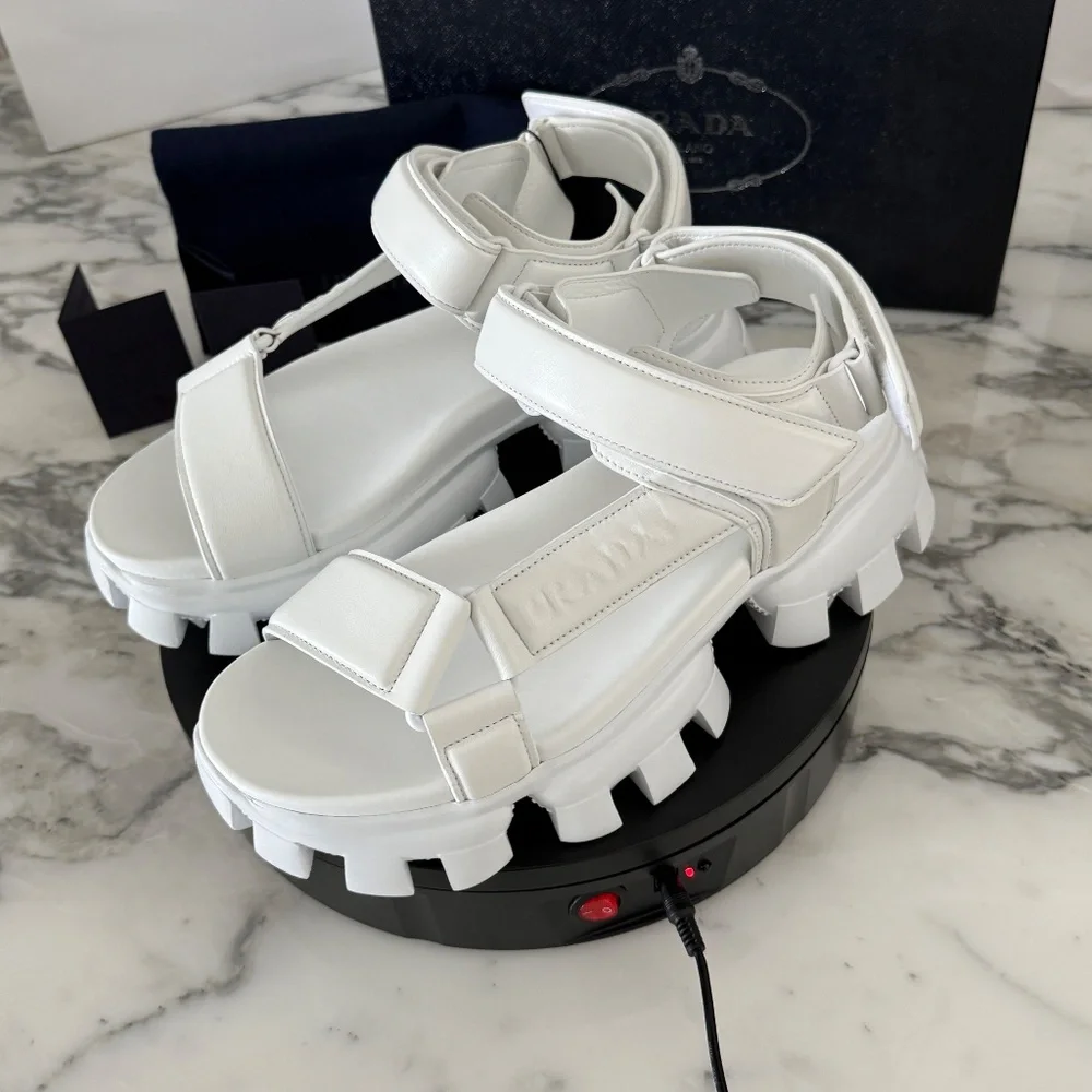 Prada 2x3077 Nappa Sport White Leather Men's Sandal, US 10.5 (UK-9.5)
